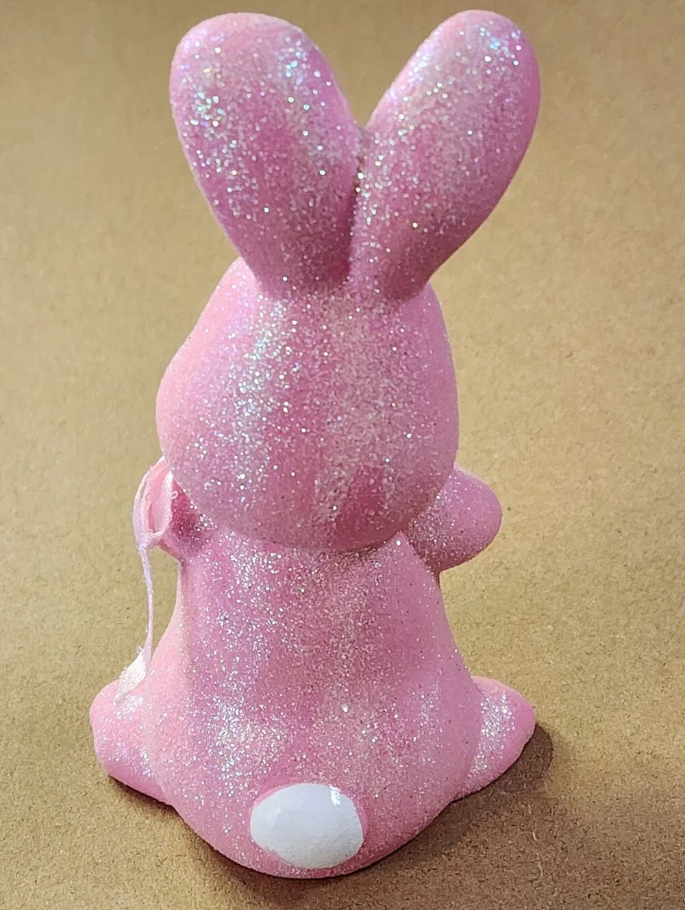 VINTAGE Anthropomorphic Ceramic Bunny Rabbit Pink Glitter Hand Painted Signed